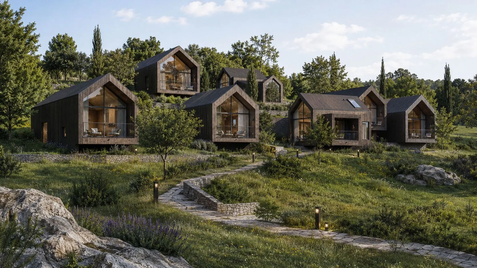 Resort, paesaggio, piscina e lodge: immagine di sintesi della destinazione Santa Paolina