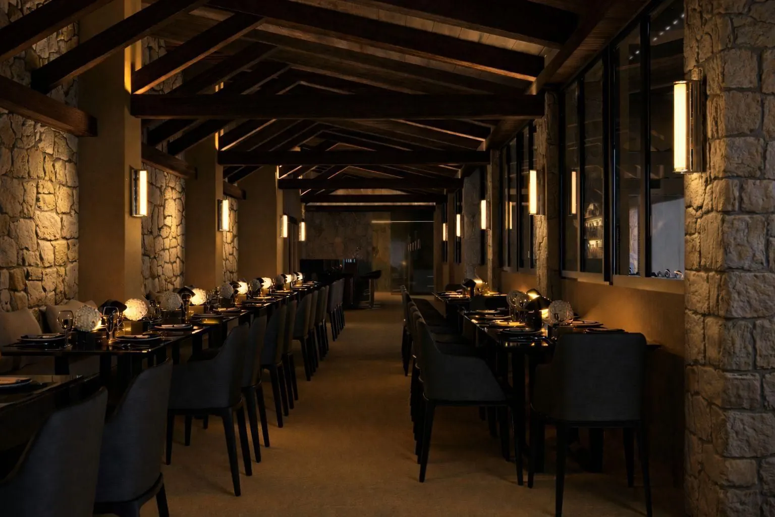 Cucina / wine room con cantina climatizzata e superfici professionali